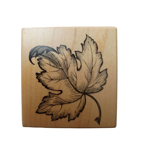 Set Of 4 Vintage PSX Rubber Stamps On Wood Blocks Featuring Basket Leaf Feather - Picture 6 of 7